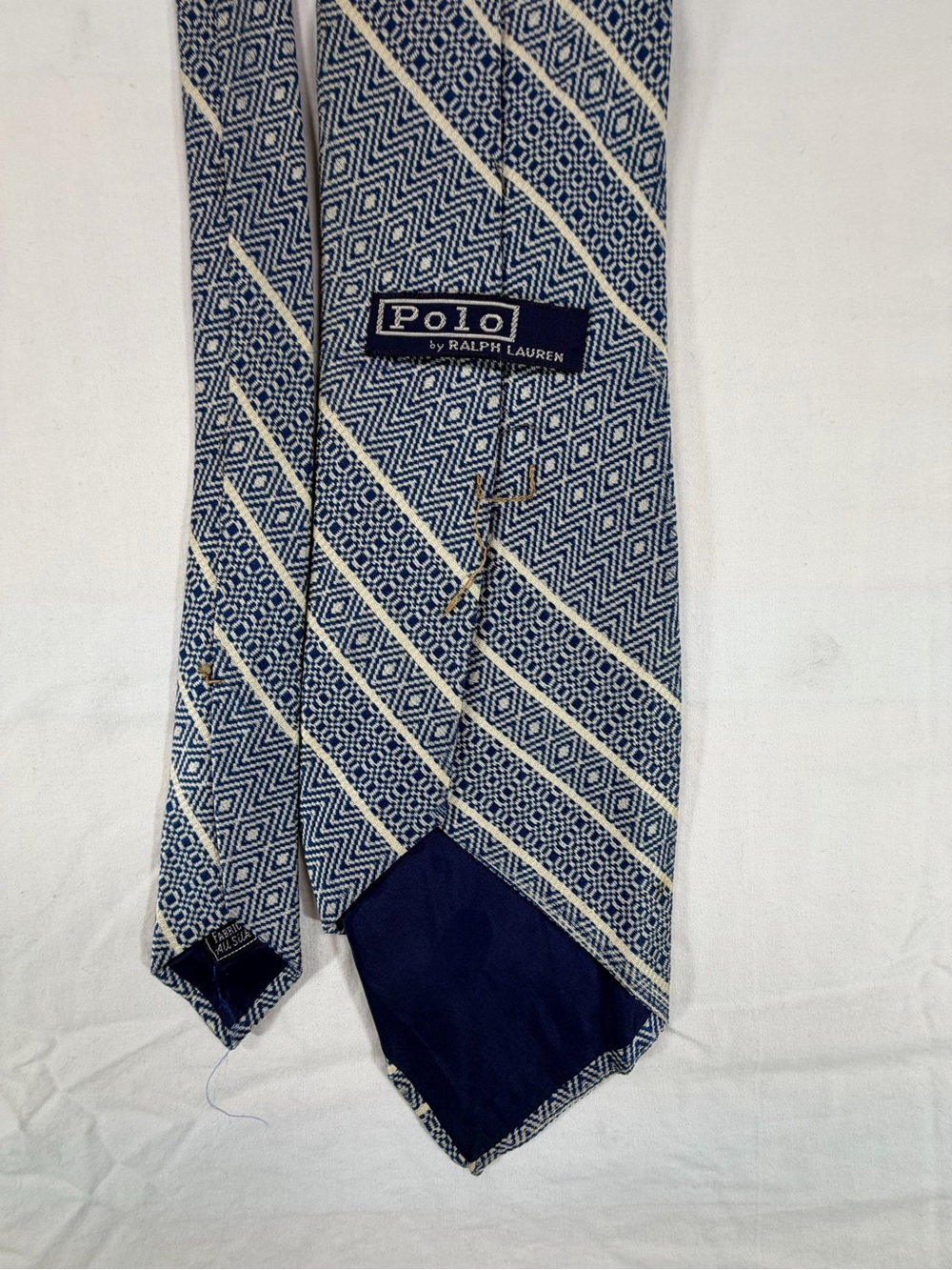 Vintage Polo Ralph Lauren Men's Silk Tie Blue White Geometric Made USA